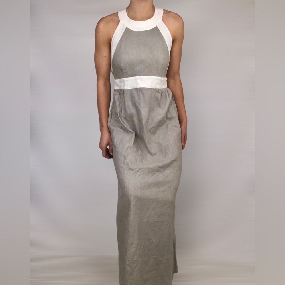TROIS The Label Linen Halter Open Back Maxi Dress Size 2